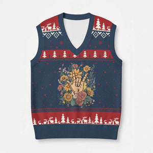 Special Education V-Neck Knit Sweater Vest Sign Language ASL Love Needs No Words TS02 Navy Red Print Your Wear
