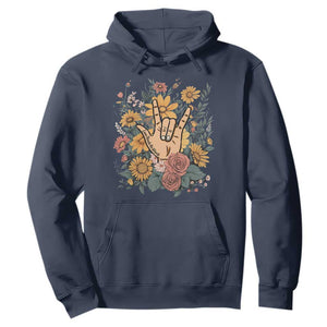 Special Education Hoodie Sign Language ASL Love Needs No Words TS02 Navy Print Your Wear
