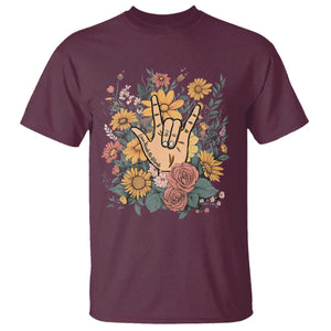 Special Education T Shirt Sign Language ASL Love Needs No Words TS02 Maroon Print Your Wear