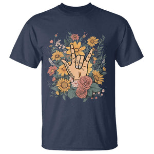 Special Education T Shirt Sign Language ASL Love Needs No Words TS02 Navy Print Your Wear