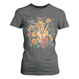 Special Education T Shirt For Women Sign Language ASL Love Needs No Words TS02 Dark Heather Print Your Wear
