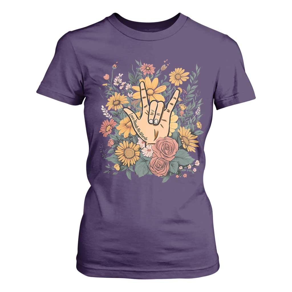 Special Education T Shirt For Women Sign Language ASL Love Needs No Words TS02 Purple Print Your Wear