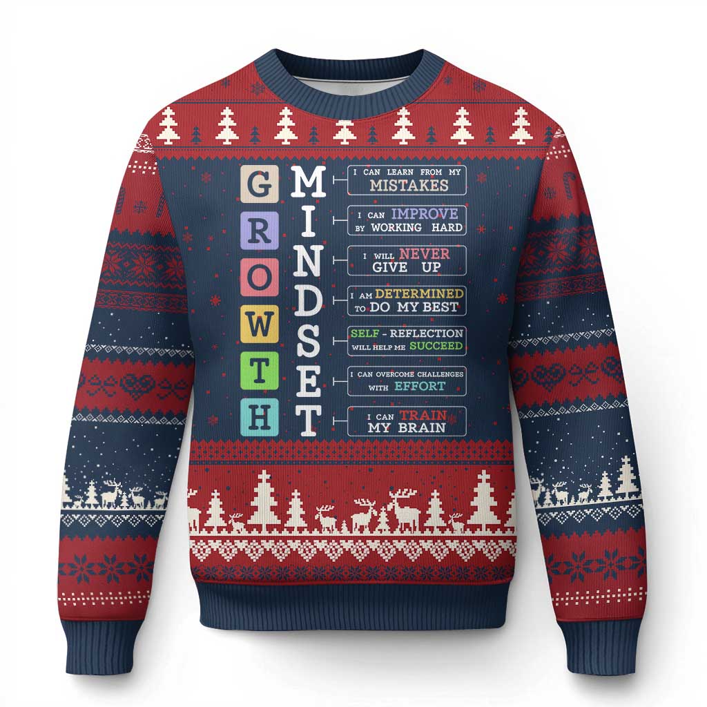 Special Education Ugly Christmas Sweater Growth Mindset Positive Inspiration TS02 Navy Red Print Your Wear