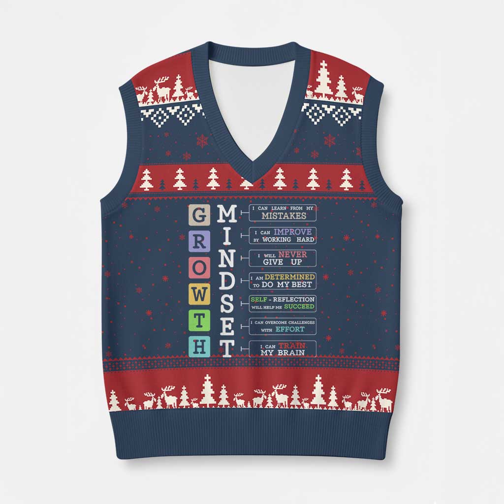 Special Education V-Neck Knit Sweater Vest Growth Mindset Positive Inspiration TS02 Navy Red Print Your Wear