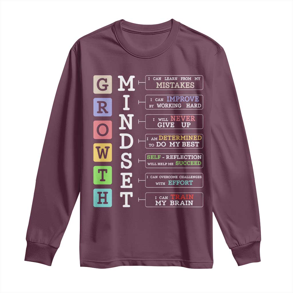Special Education Long Sleeve Shirt Growth Mindset Positive Inspiration TS02 Maroon Print Your Wear