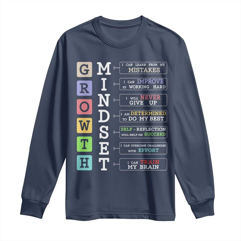 Special Education Long Sleeve Shirt Growth Mindset Positive Inspiration TS02 Navy Print Your Wear