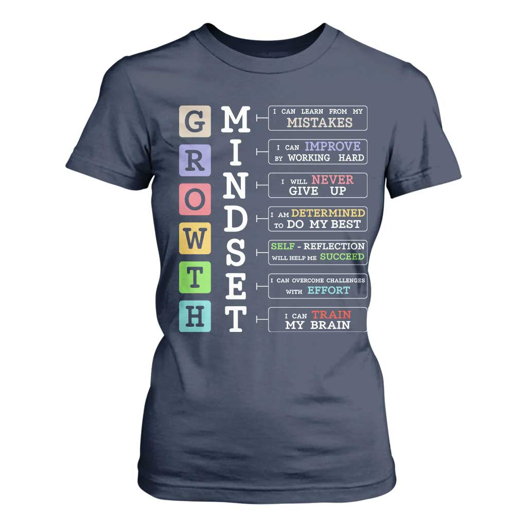 Special Education T Shirt For Women Growth Mindset Positive Inspiration TS02 Navy Print Your Wear