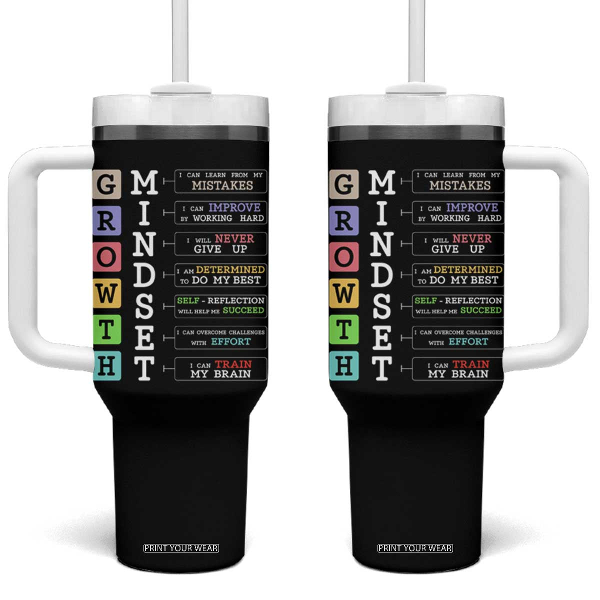 Special Education Tumbler With Handle Growth Mindset Positive Inspiration TS02 One Size: 40 oz Black Print Your Wear