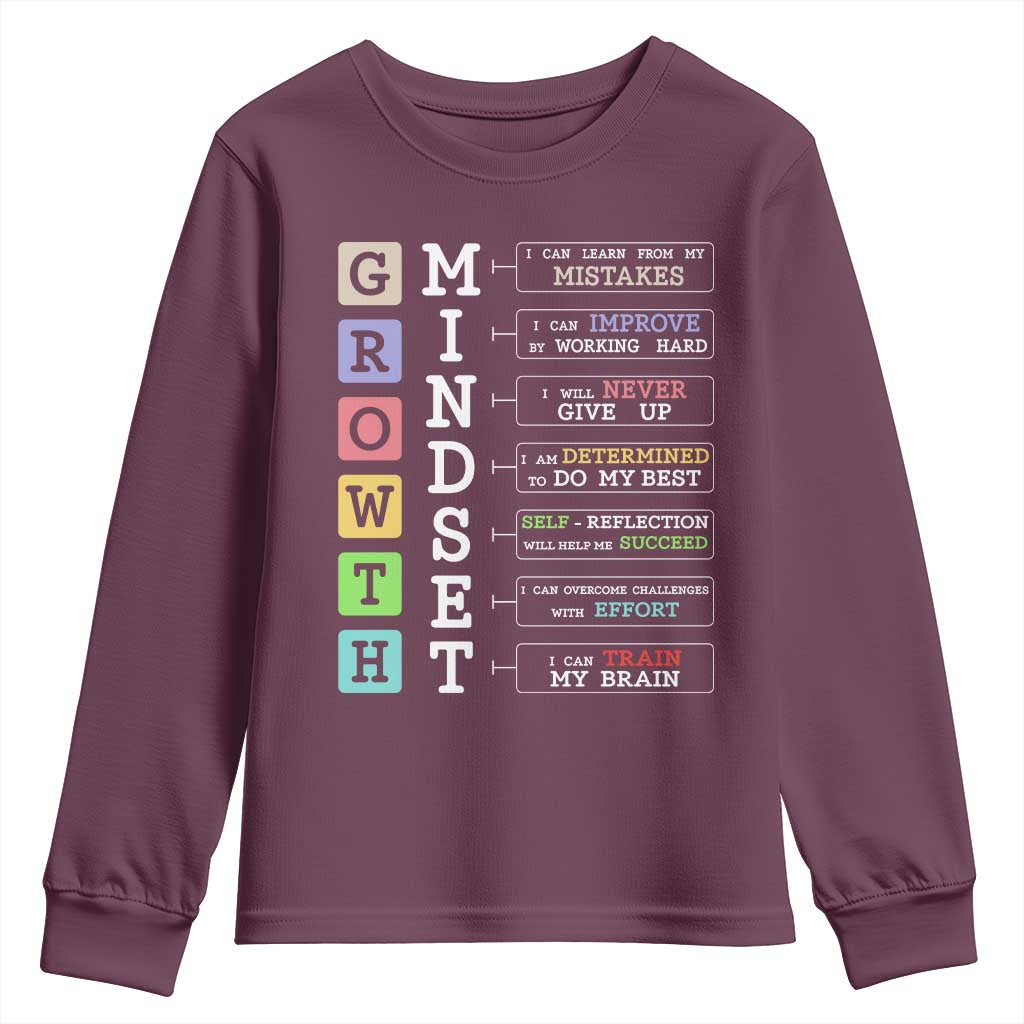 Special Education Youth Sweatshirt Growth Mindset Positive Inspiration TS02 Maroon Print Your Wear
