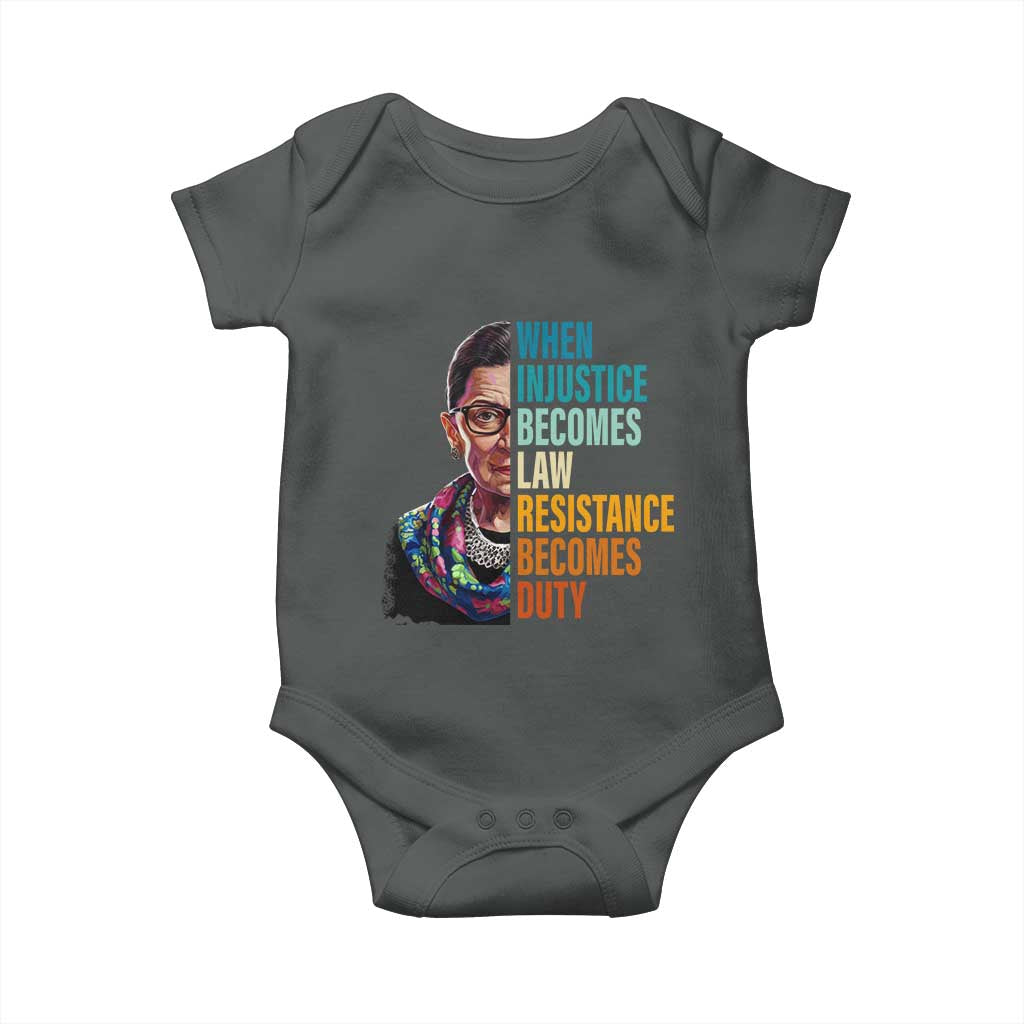 Inspirational RBG Baby Onesie When Injustice Becomes Law Resistance Becomes Duty TS02 Dark Heather Print Your Wear