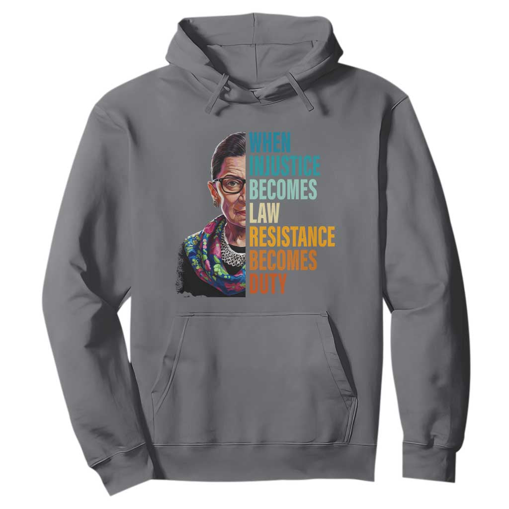 Inspirational RBG Hoodie When Injustice Becomes Law Resistance Becomes Duty TS02 Charcoal Print Your Wear