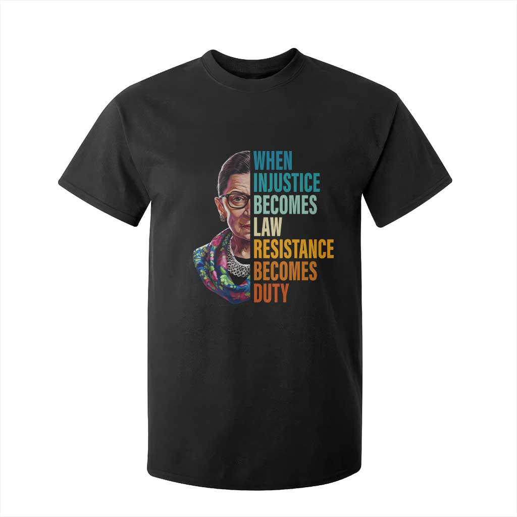 Inspirational RBG T Shirt For Kid When Injustice Becomes Law Resistance Becomes Duty TS02 Black Print Your Wear