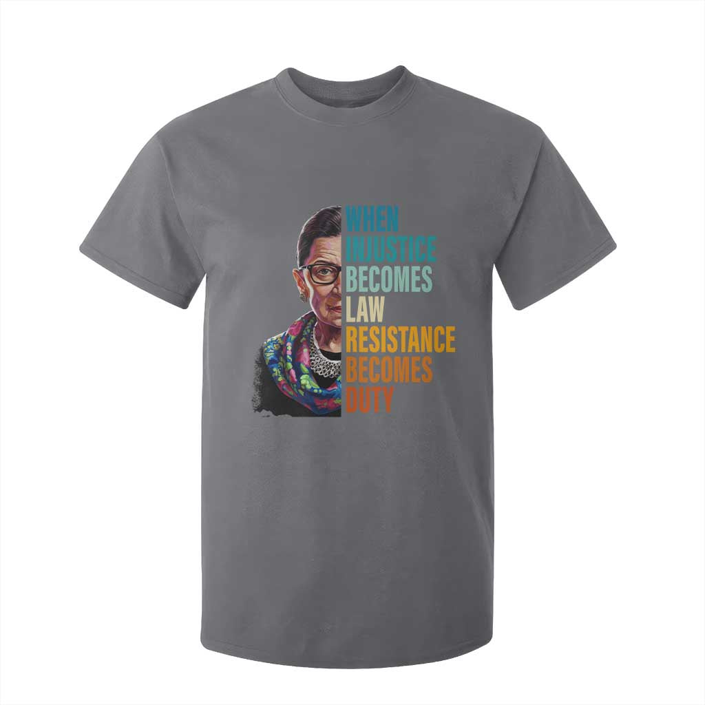 Inspirational RBG T Shirt For Kid When Injustice Becomes Law Resistance Becomes Duty TS02 Charcoal Print Your Wear