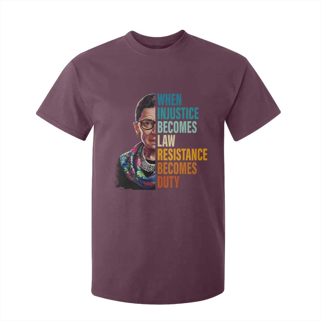 Inspirational RBG T Shirt For Kid When Injustice Becomes Law Resistance Becomes Duty TS02 Maroon Print Your Wear