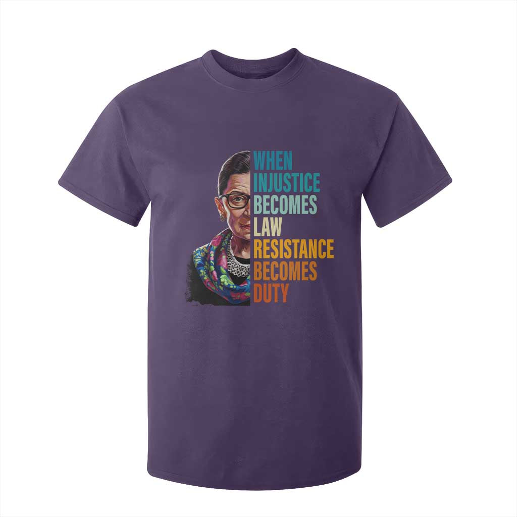 Inspirational RBG T Shirt For Kid When Injustice Becomes Law Resistance Becomes Duty TS02 Purple Print Your Wear
