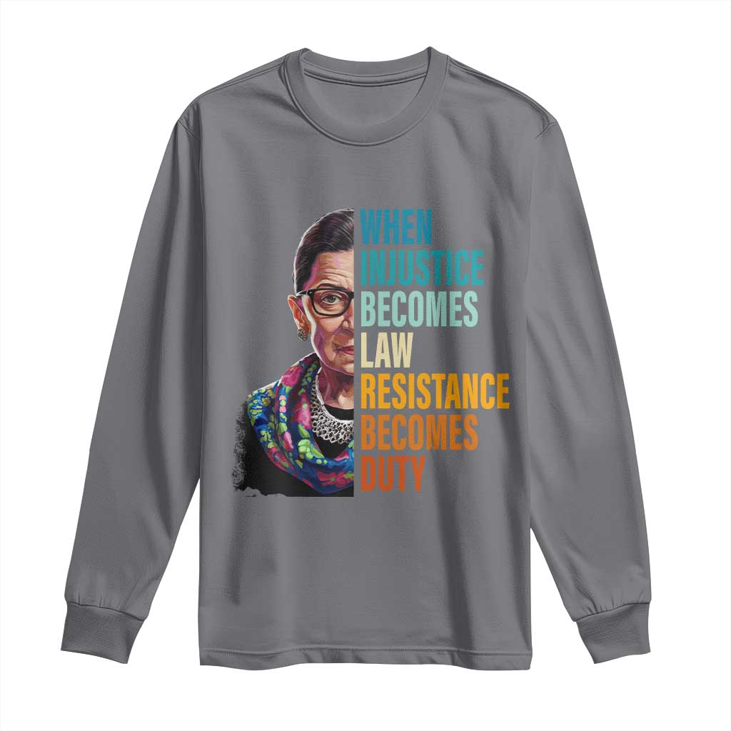 Inspirational RBG Long Sleeve Shirt When Injustice Becomes Law Resistance Becomes Duty TS02 Charcoal Print Your Wear