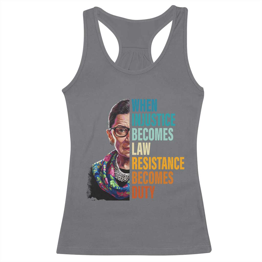 Inspirational RBG Racerback Tank Top When Injustice Becomes Law Resistance Becomes Duty TS02 Charcoal Print Your Wear