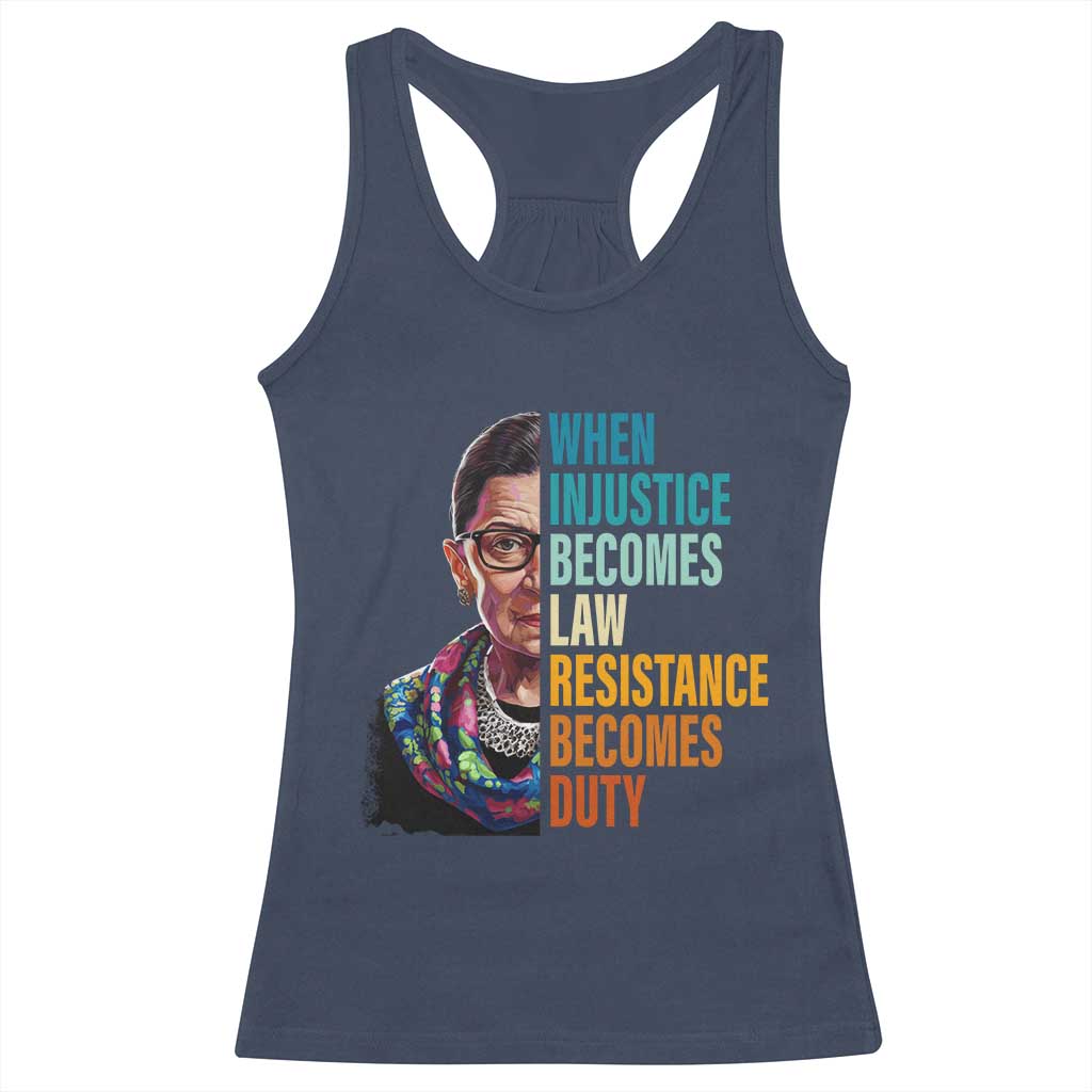 Inspirational RBG Racerback Tank Top When Injustice Becomes Law Resistance Becomes Duty TS02 Navy Print Your Wear
