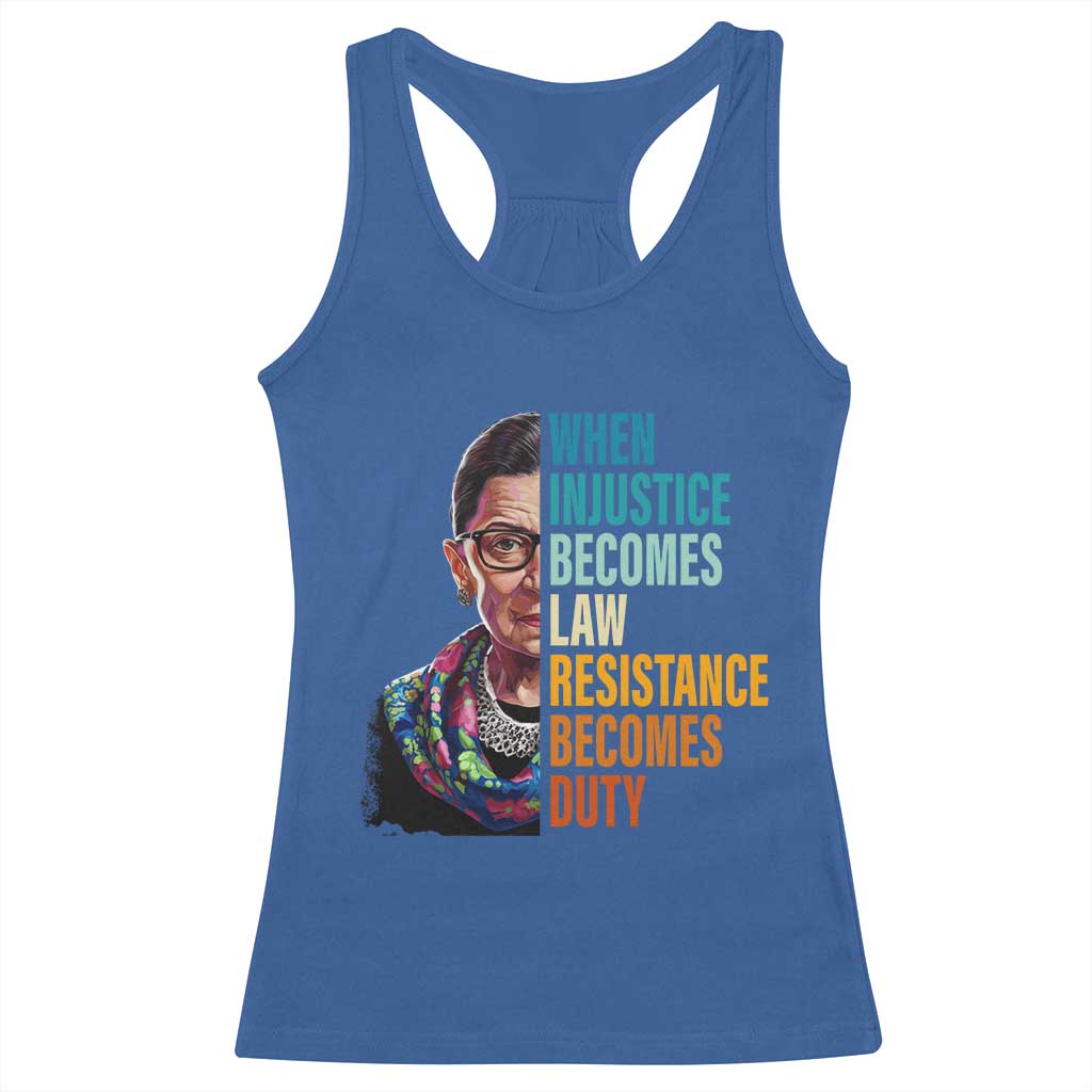 Inspirational RBG Racerback Tank Top When Injustice Becomes Law Resistance Becomes Duty TS02 Royal Blue Print Your Wear