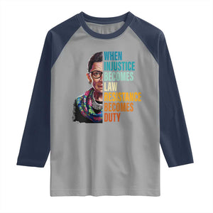 Inspirational RBG Raglan Shirt When Injustice Becomes Law Resistance Becomes Duty TS02 Sport Gray Navy Print Your Wear
