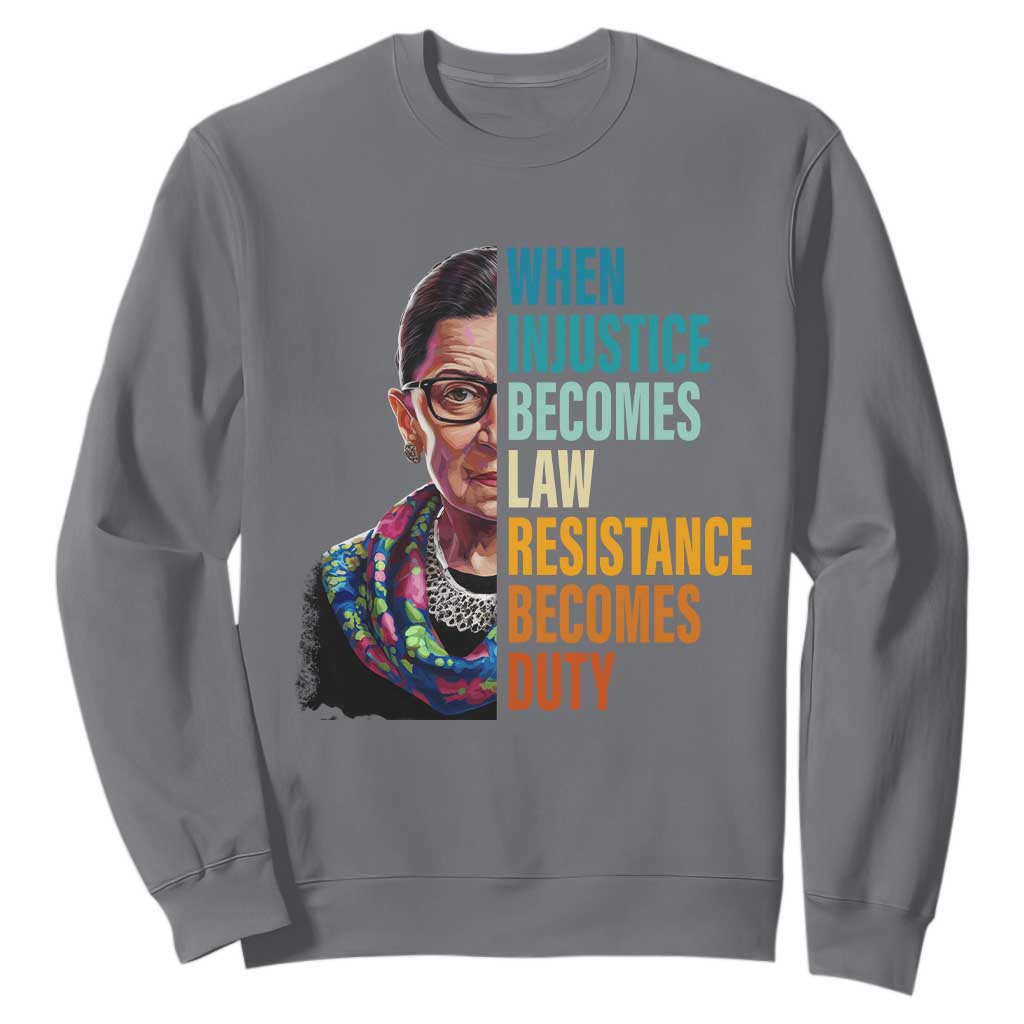 Inspirational RBG Sweatshirt When Injustice Becomes Law Resistance Becomes Duty TS02 Charcoal Print Your Wear