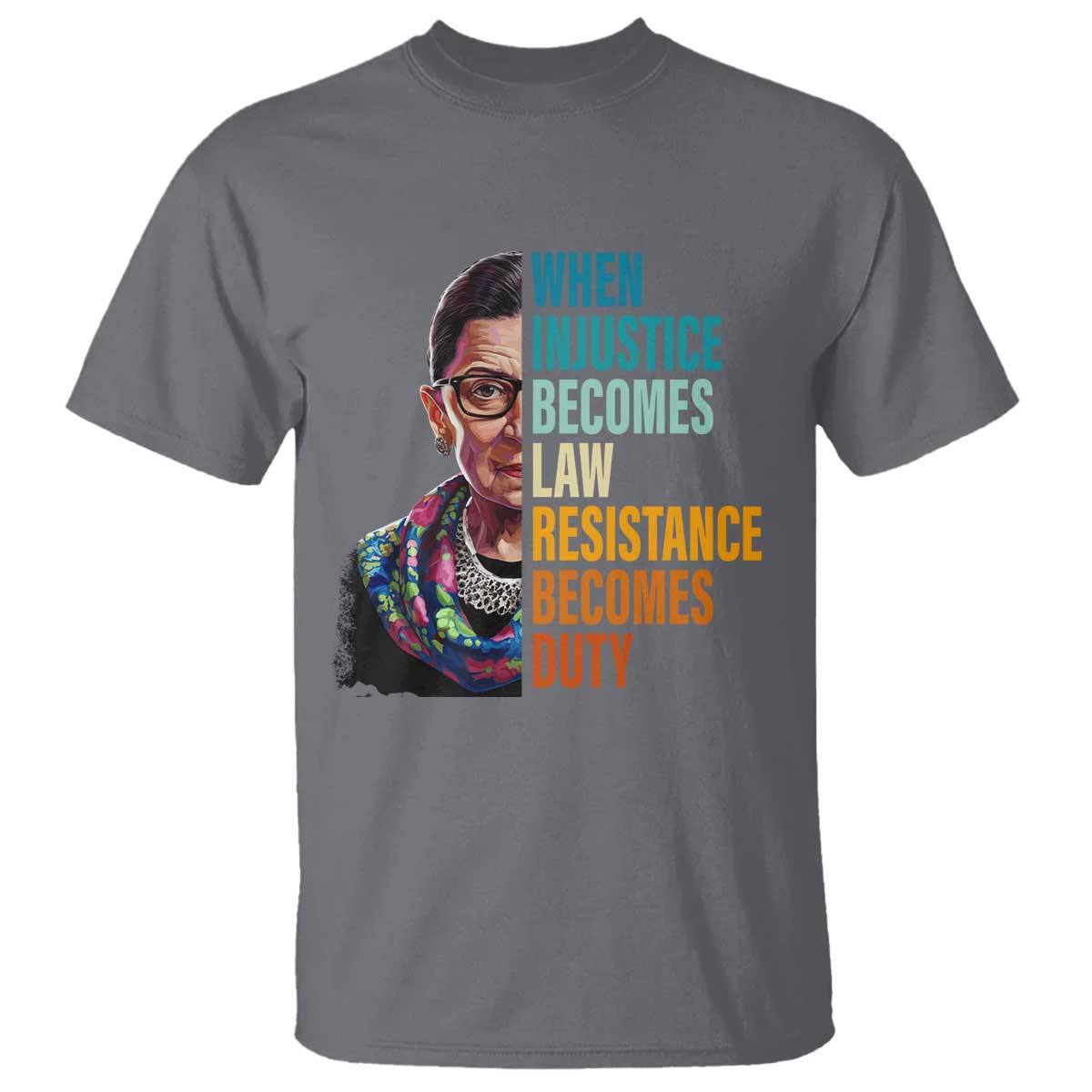 Inspirational RBG T Shirt When Injustice Becomes Law Resistance Becomes Duty TS02 Charcoal Print Your Wear