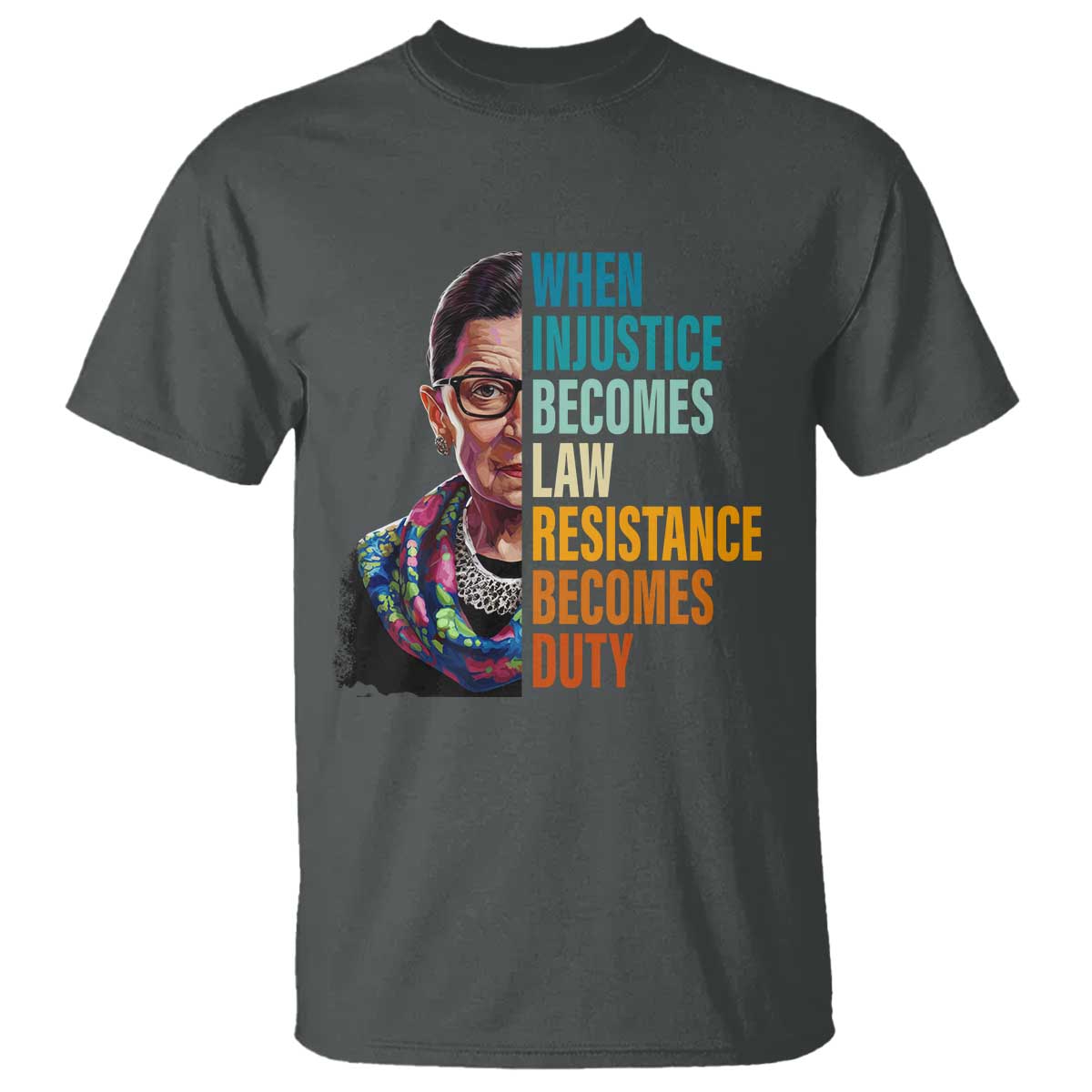 Inspirational RBG T Shirt When Injustice Becomes Law Resistance Becomes Duty TS02 Dark Heather Print Your Wear
