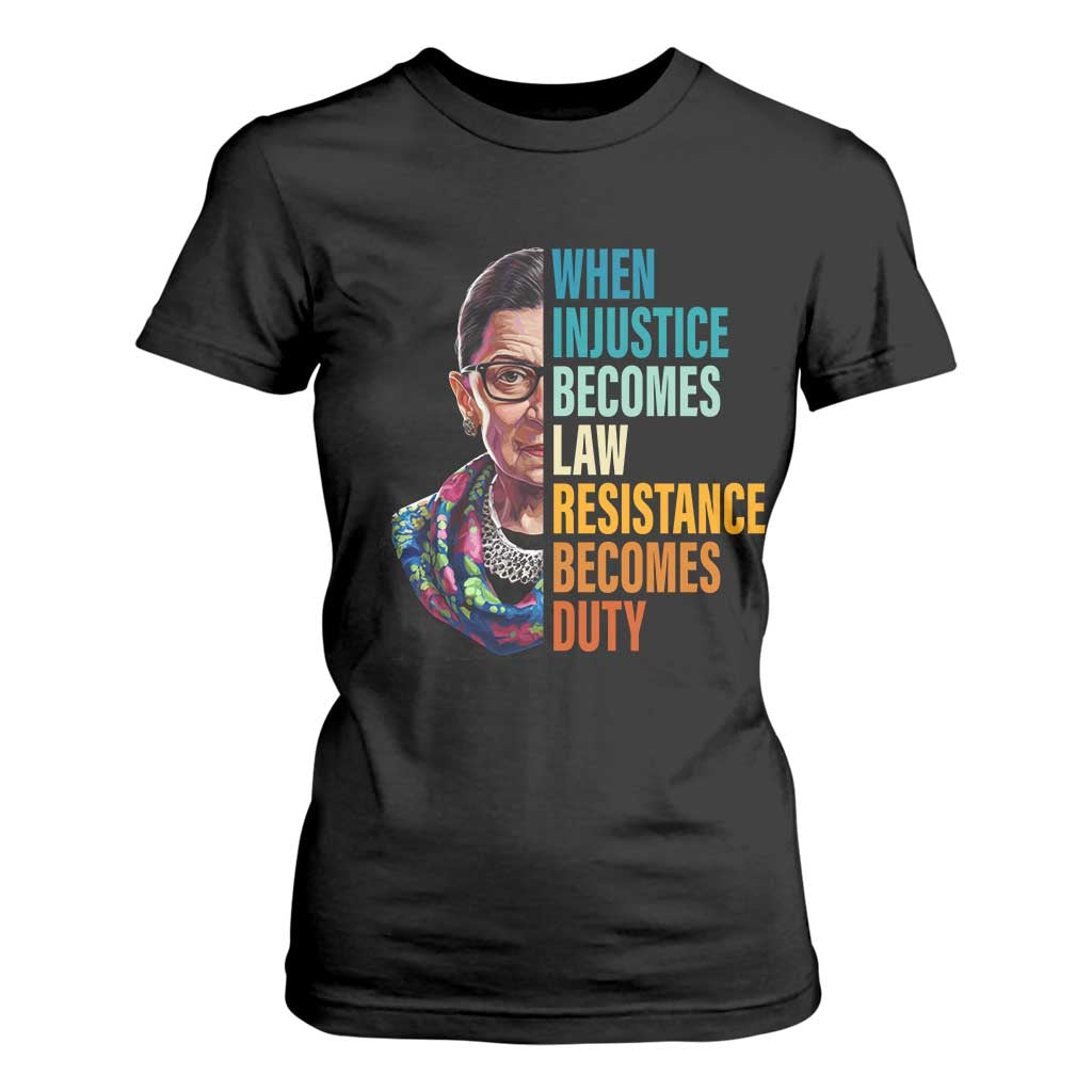 Inspirational RBG T Shirt For Women When Injustice Becomes Law Resistance Becomes Duty TS02 Black Print Your Wear