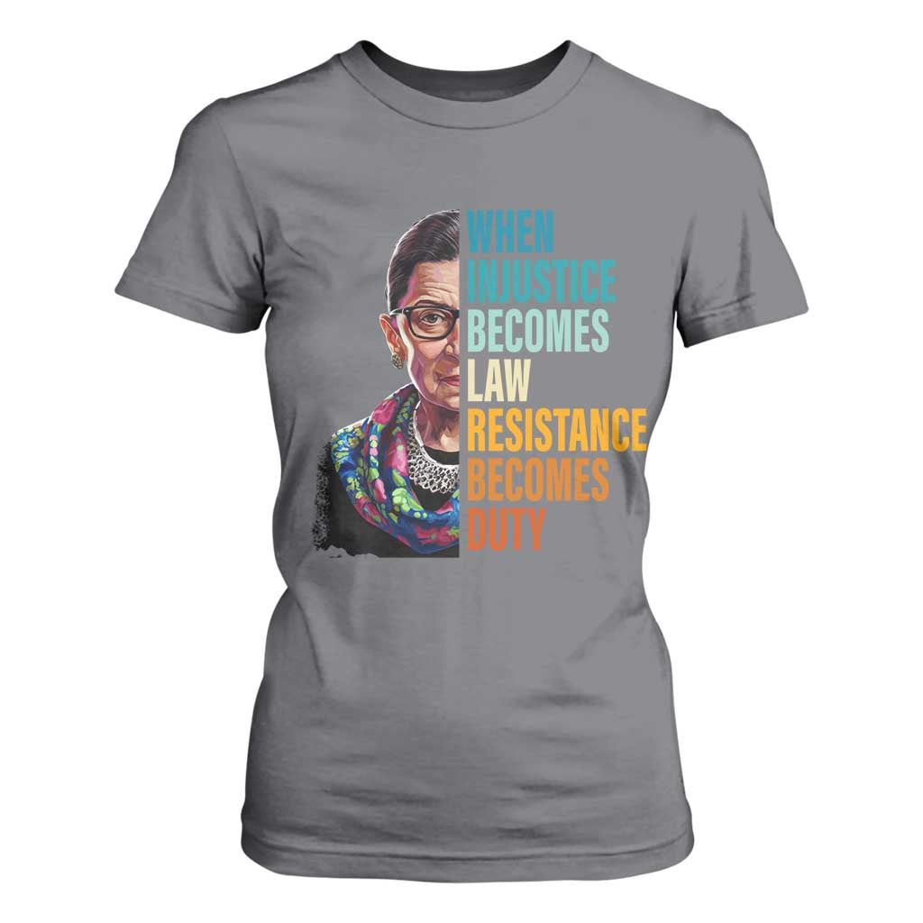 Inspirational RBG T Shirt For Women When Injustice Becomes Law Resistance Becomes Duty TS02 Charcoal Print Your Wear