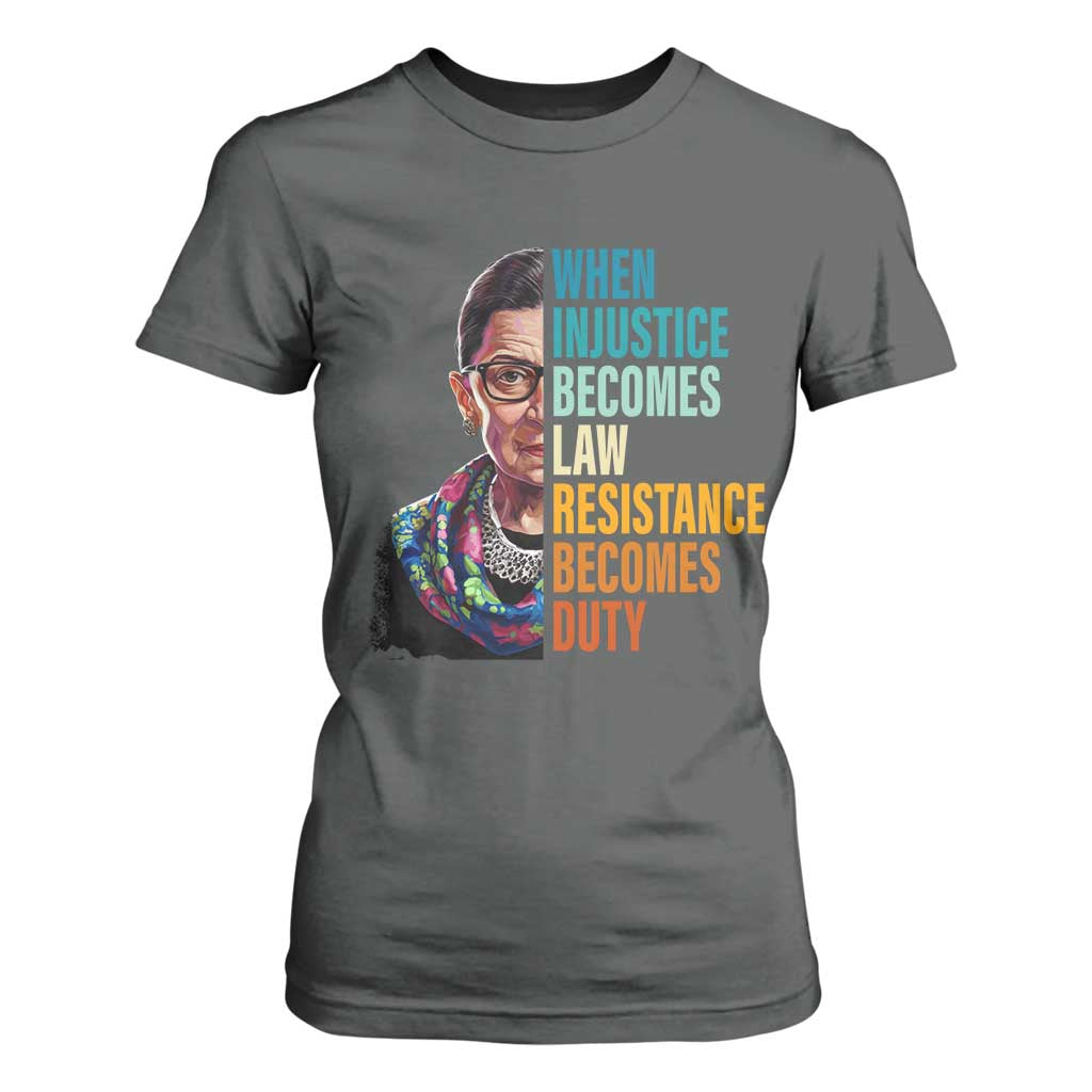 Inspirational RBG T Shirt For Women When Injustice Becomes Law Resistance Becomes Duty TS02 Dark Heather Print Your Wear