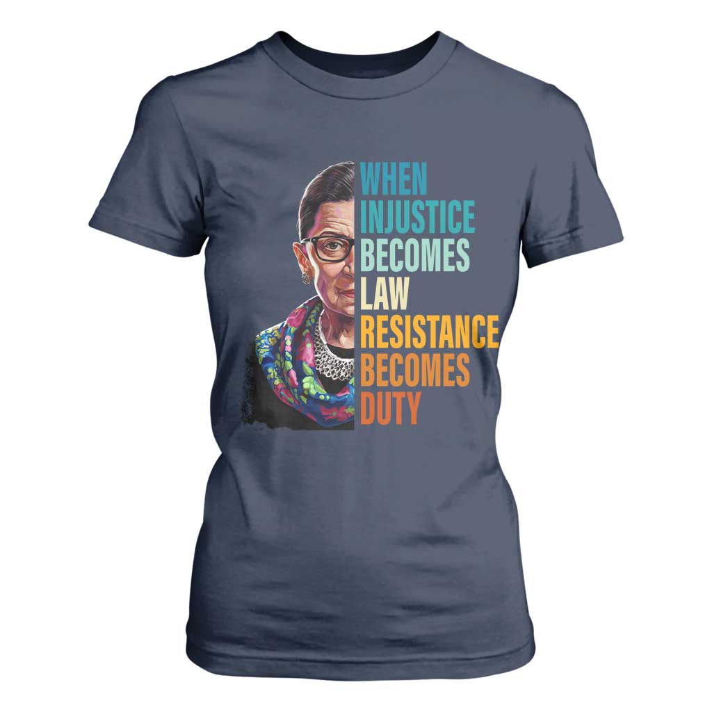 Inspirational RBG T Shirt For Women When Injustice Becomes Law Resistance Becomes Duty TS02 Navy Print Your Wear