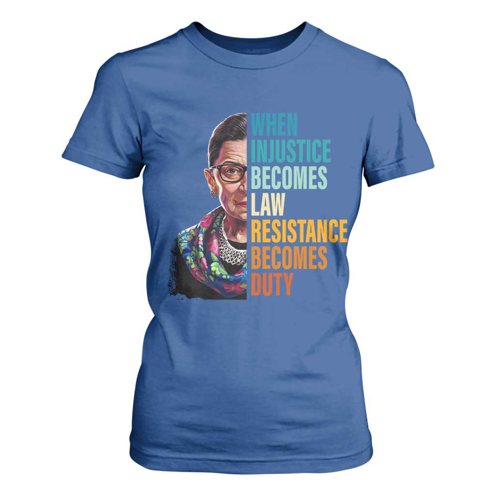 Inspirational RBG T Shirt For Women When Injustice Becomes Law Resistance Becomes Duty TS02 Royal Blue Print Your Wear