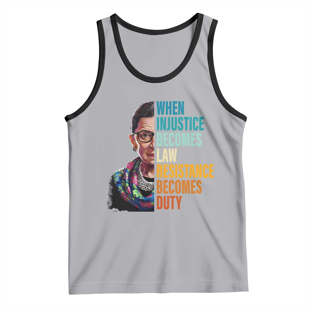 Inspirational RBG Tank Top When Injustice Becomes Law Resistance Becomes Duty TS02 Athletic Heather Black Print Your Wear