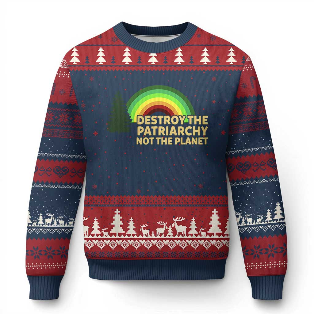 Feminist Ugly Christmas Sweater Destroy The Patriarchy Not The Planet Feminism TS02 Navy Red Print Your Wear