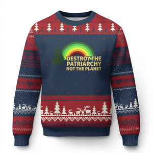 Feminist Ugly Christmas Sweater Destroy The Patriarchy Not The Planet Feminism TS02 Navy Red Print Your Wear
