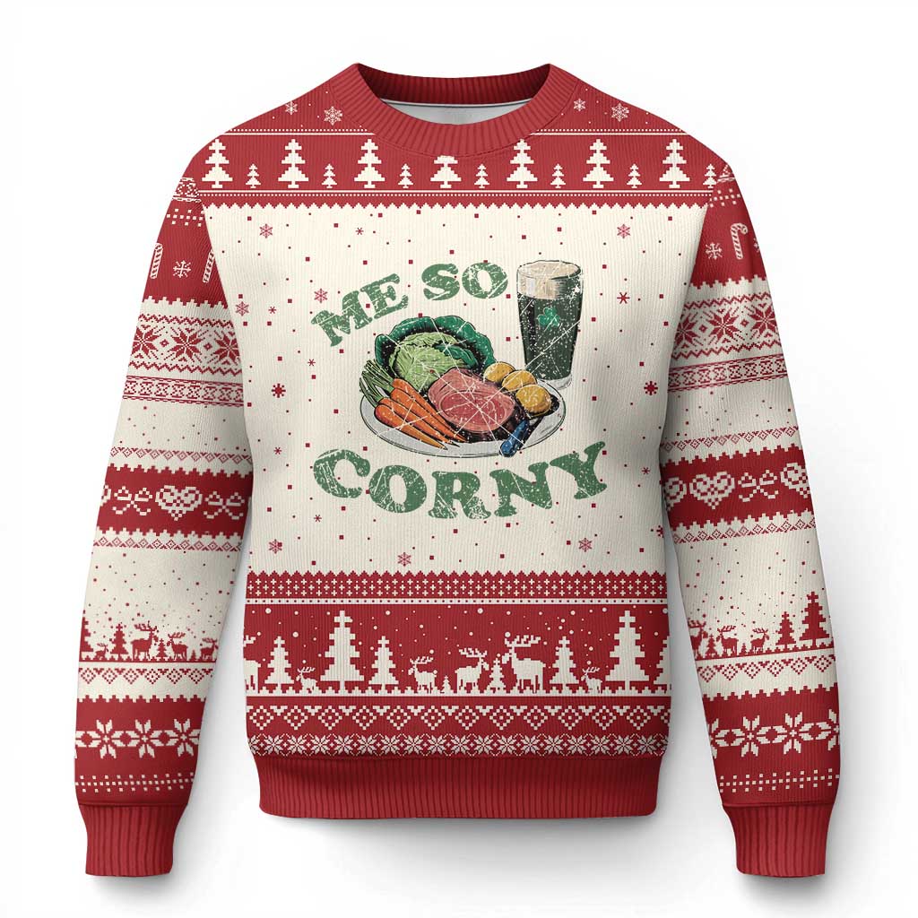 Funny Me So Corny Ugly Christmas Sweater Corned Beef And Cabbage Beer St Patrick's Day Drinking TS02 Beige Red Print Your Wear