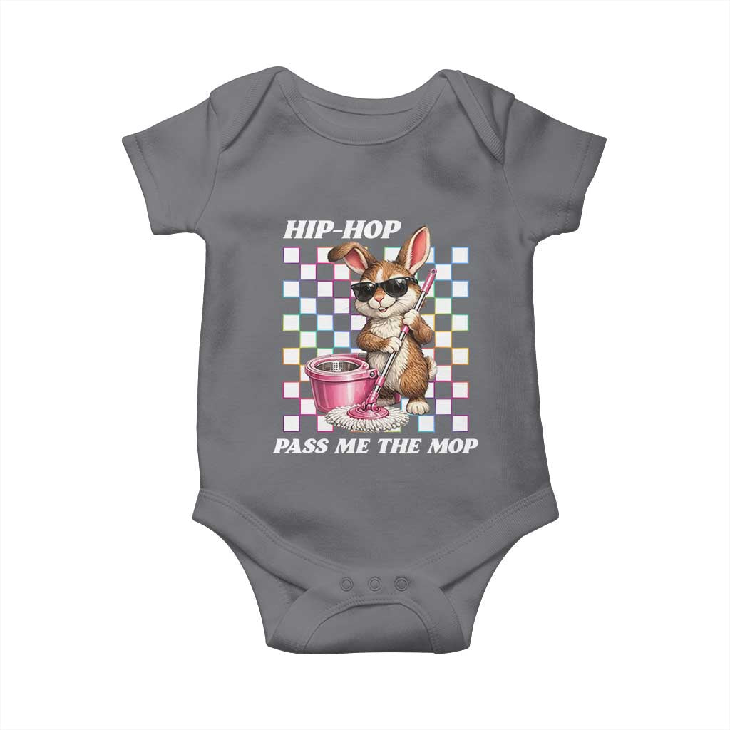 Hip Hop Easter Bunny Cleaning Pun Baby Onesie Funny Rabbit with Mop TS02 Charcoal Print Your Wear