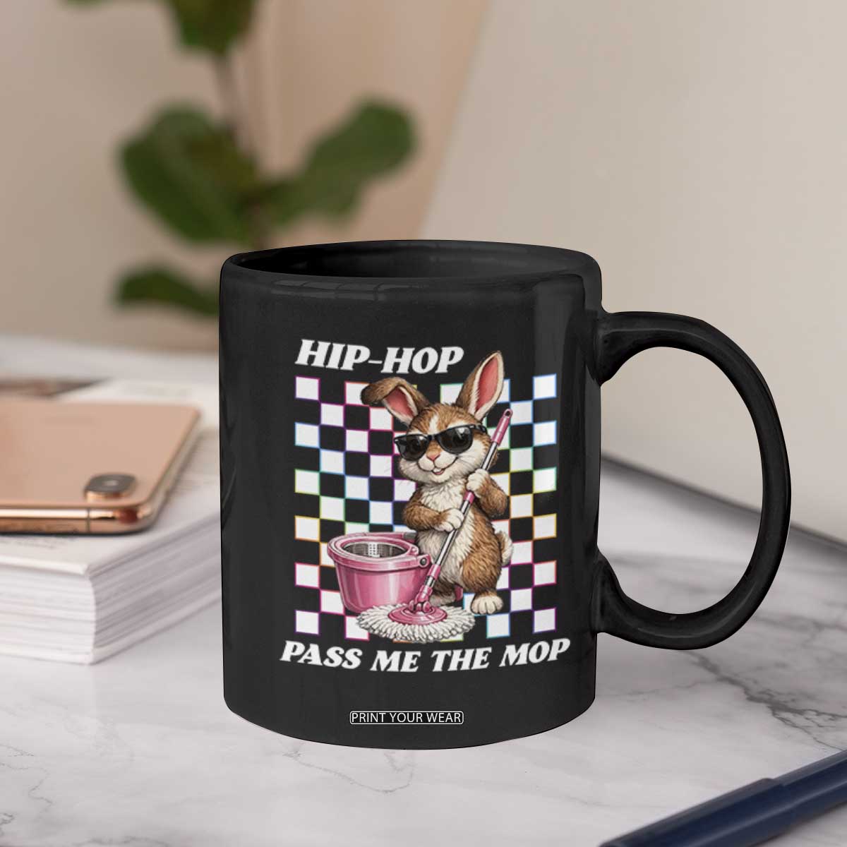 Hip Hop Easter Bunny Cleaning Pun Coffee Mug Funny Rabbit with Mop TS02 Print Your Wear