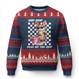 Hip Hop Easter Bunny Cleaning Pun Ugly Christmas Sweater Funny Rabbit with Mop TS02 Navy Red Print Your Wear