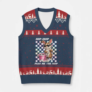 Hip Hop Easter Bunny Cleaning Pun V-Neck Knit Sweater Vest Funny Rabbit with Mop TS02 Navy Red Print Your Wear