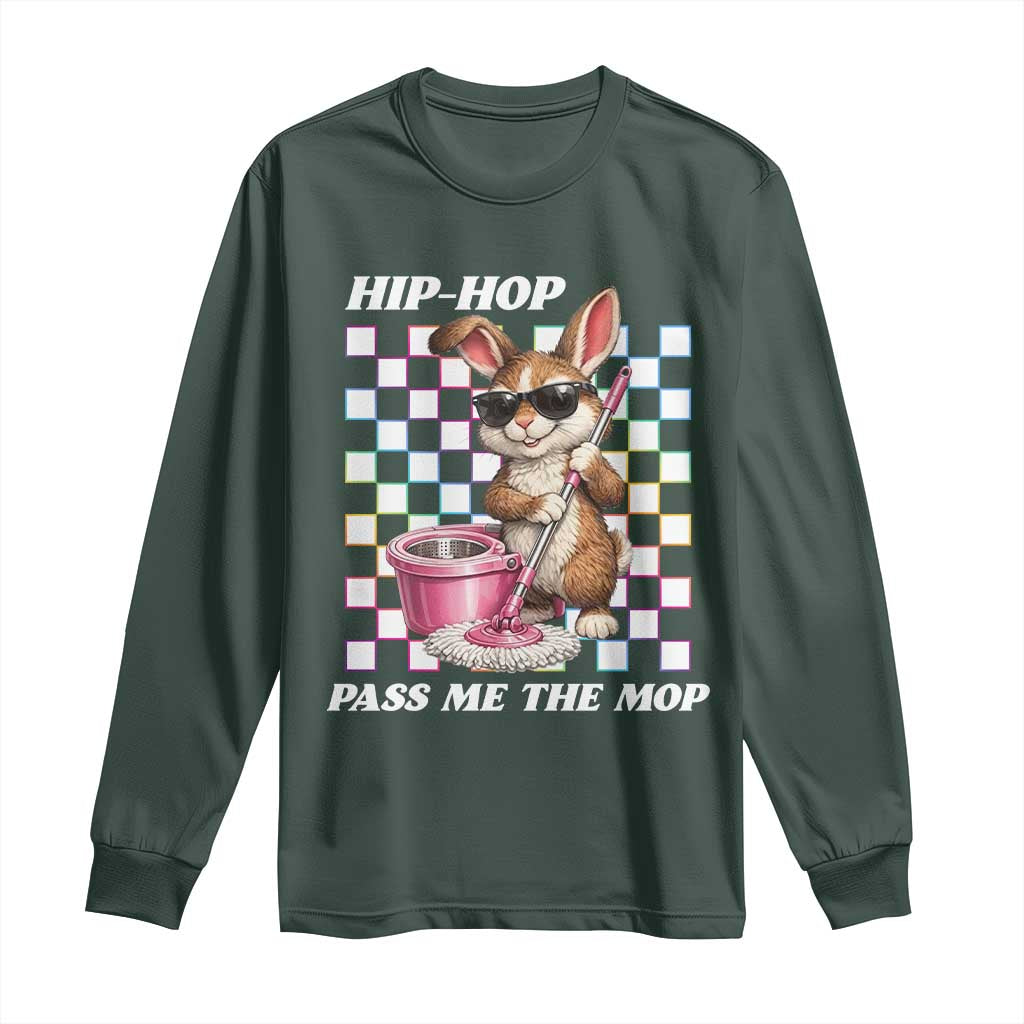 Hip Hop Easter Bunny Cleaning Pun Long Sleeve Shirt Funny Rabbit with Mop TS02 Dark Forest Green Print Your Wear