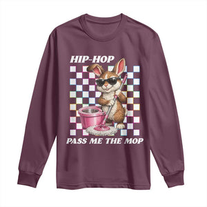 Hip Hop Easter Bunny Cleaning Pun Long Sleeve Shirt Funny Rabbit with Mop TS02 Maroon Print Your Wear