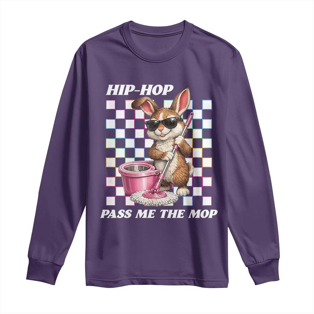 Hip Hop Easter Bunny Cleaning Pun Long Sleeve Shirt Funny Rabbit with Mop TS02 Purple Print Your Wear