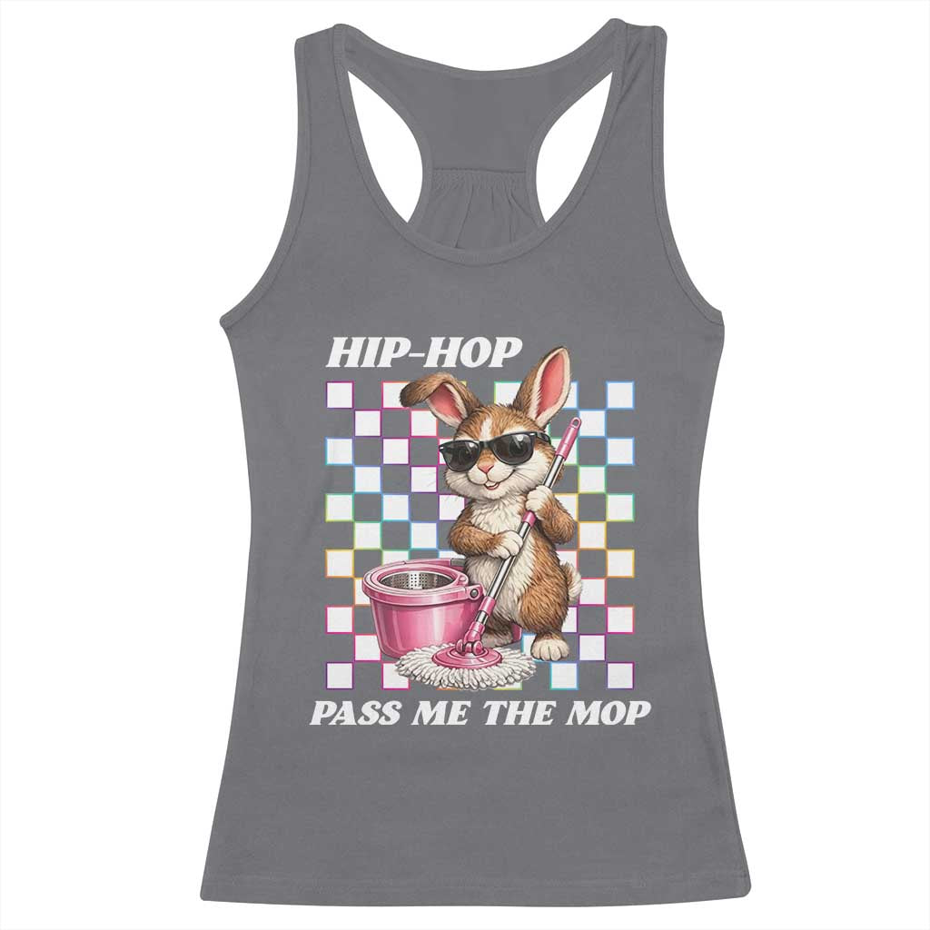 Hip Hop Easter Bunny Cleaning Pun Racerback Tank Top Funny Rabbit with Mop TS02 Charcoal Print Your Wear