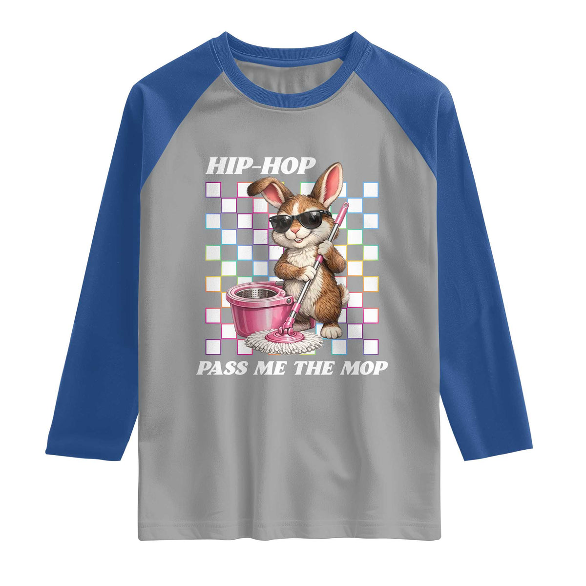 Hip Hop Easter Bunny Cleaning Pun Raglan Shirt Funny Rabbit with Mop TS02 Sport Gray Royal Print Your Wear