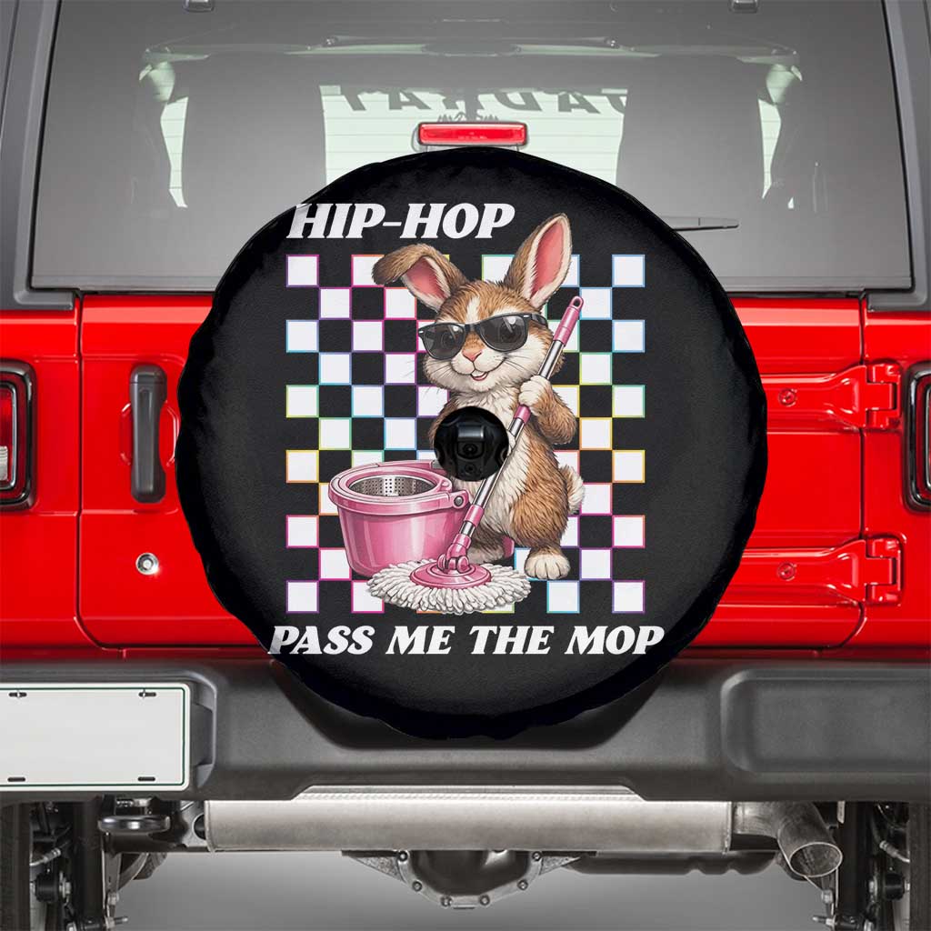 Hip Hop Easter Bunny Cleaning Pun Spare Tire Cover Funny Rabbit with Mop TS02 Black Print Your Wear