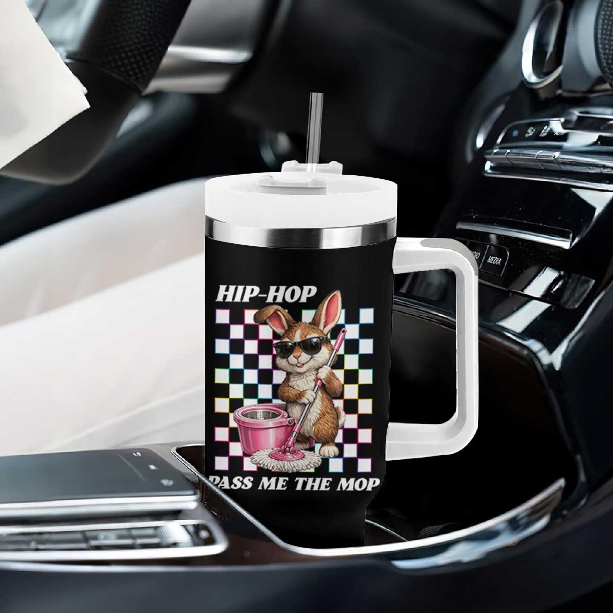 Hip Hop Easter Bunny Cleaning Pun Tumbler With Handle Funny Rabbit with Mop TS02 Print Your Wear