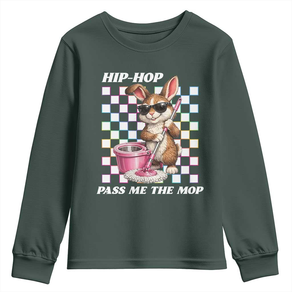 Hip Hop Easter Bunny Cleaning Pun Youth Sweatshirt Funny Rabbit with Mop TS02 Dark Forest Green Print Your Wear