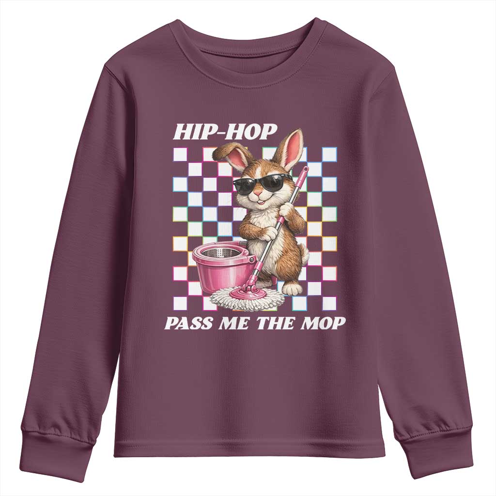 Hip Hop Easter Bunny Cleaning Pun Youth Sweatshirt Funny Rabbit with Mop TS02 Maroon Print Your Wear