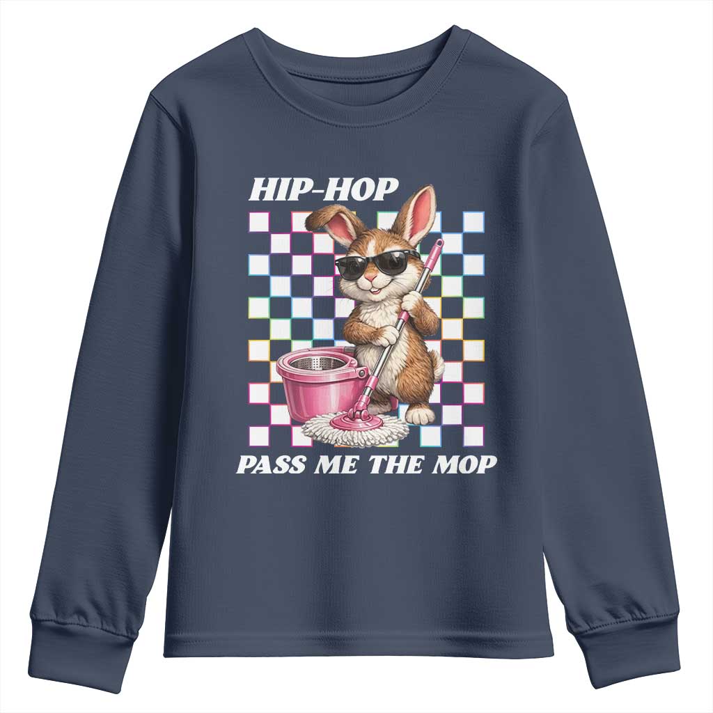 Hip Hop Easter Bunny Cleaning Pun Youth Sweatshirt Funny Rabbit with Mop TS02 Navy Print Your Wear